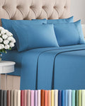 Cal King 6 Piece Sheet Set - Cooling & Breathable - Hotel Luxury Bedding, Includes Fitted Sheet for Women, Men, Kids and Teens - 1 Flat, 1 Fitted Sheet, 4 Pillowcases with Deep Pockets - Denim Blue