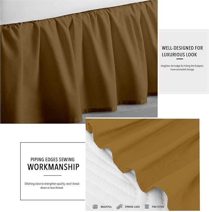 Taupe Solid Ruffled Bed Skirt Short Queen-30 Inch Drop Split Corner, Microfiber Bedskirt with Platform Three Sided Coverage