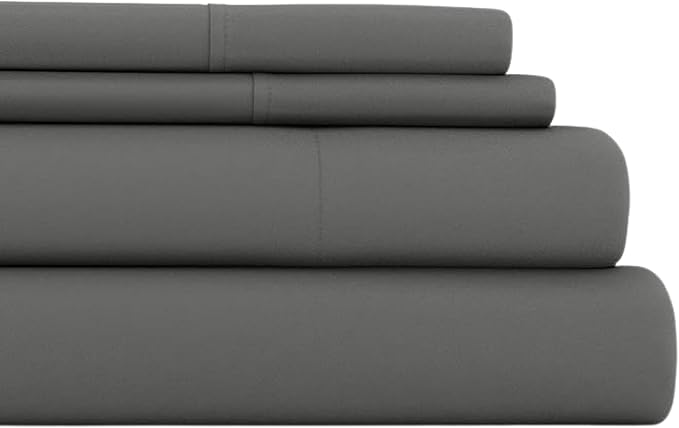 Linen Market Brushed Microfiber Full Sheet Set 4 Piece – Oeko-TEX Certified Ultra Soft & Wrinkle-Free - 16" Deep Pocket Sheets - Easy Care Full Size - Gray