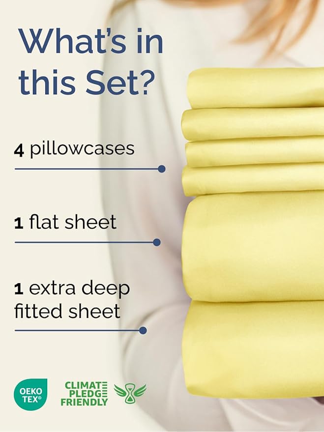 Extra Deep Cal King Sheet Set - 6 Piece Breathable & Cooling Sheets - Hotel Luxury Bed Sheets Set - Easy & Secure Fit - Soft, Wrinkle Free & Comfy Sheets Set - Yellow Sheet Set with Extra Deep Pockets
