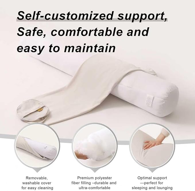 Body Pillow for Adults – Long Bolster Pillow for Bed, Round Cuddle Pillow, Full Support for Side Sleepers,59 x 7.87 Inches,Misty White