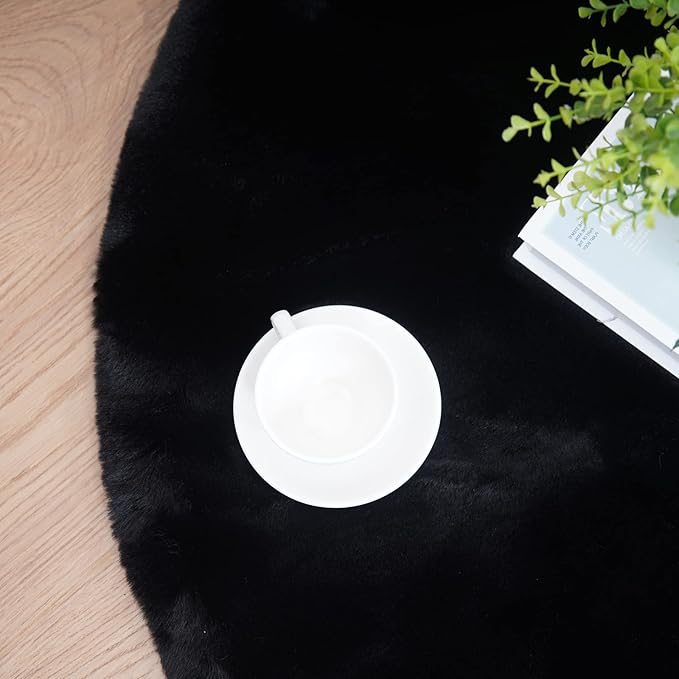 Latepis Black Round Rug 3ft Fluffy Faux Rabbit Fur Furry Shag Rug Washable Circle Plush Cute Rugs for Living Room, Dorm, Nursery, Kids Room Cute Rugs for Bedroom