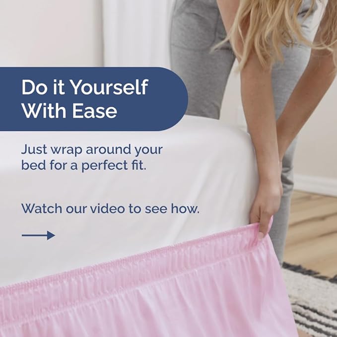 Wrap Around Dust Ruffle Bed Skirt - Light Pink - for King Size Beds with 12 Inch Drop - Elastic Strap - Adjustable Pleated Bedskirt with Brushed Fabric and Wrinkle Free - for Women, Men, Kids & Teens