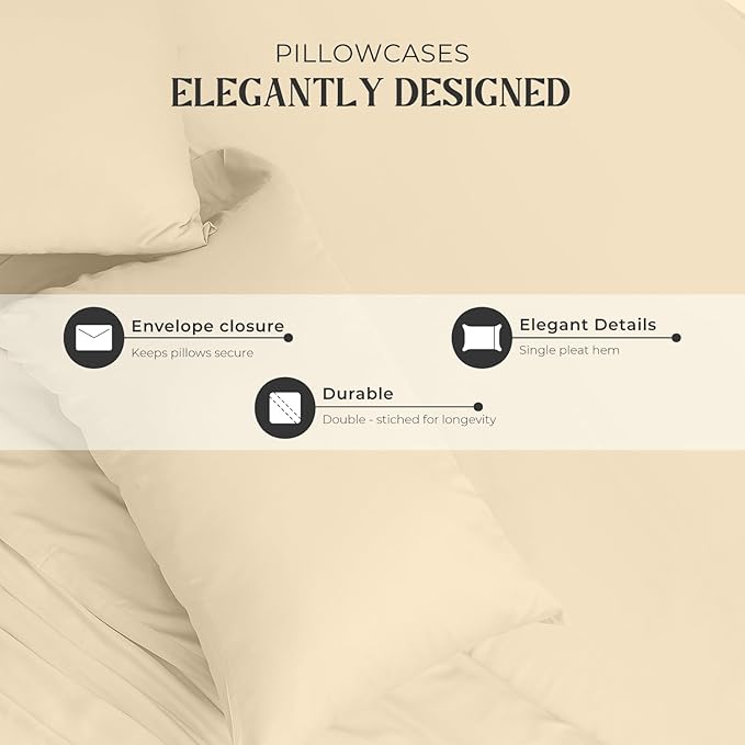 Mayfair Linen 100% Egyptian Cotton King Pillow Cases Set of 2 - Luxury 2000 Series King Size Pillowcases, Soft Cooling & Breathable, Envelope Closure Hotel Quality Pillowcase (21 x 41, Ivory)
