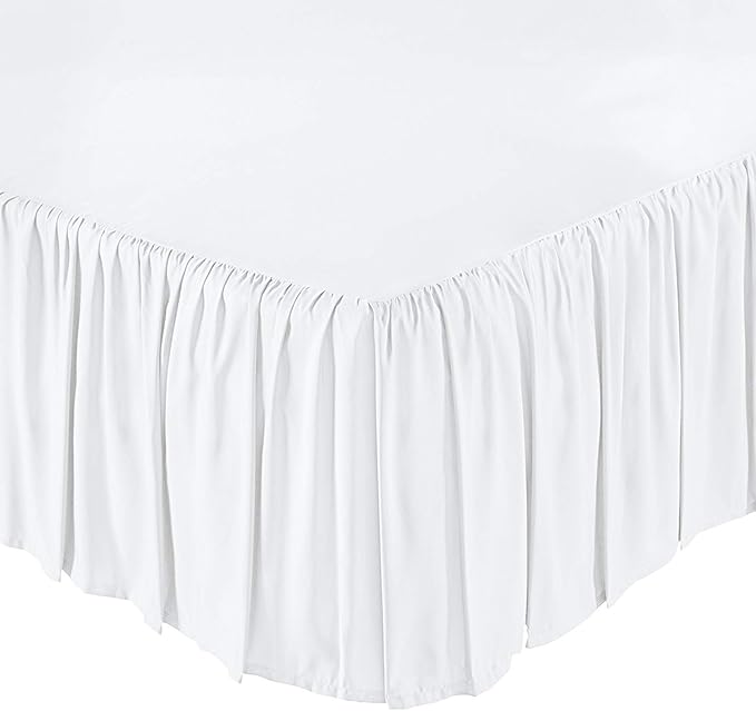 KRISHNA Ruffled Bed Skirt with Split Corners Twin, 100% Microfiber Hotel Quality, 21 Inch Drop Dust Ruffle Gathered Bedskirt with Platform, 39" x 75", White