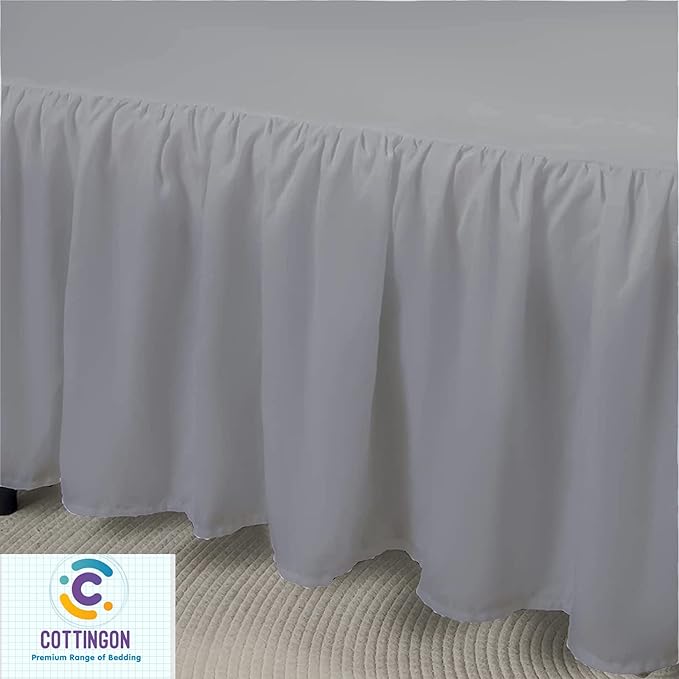 Ruffled Bed Skirt with Split Corners-Dust Ruffle - 21" Drop 100% Microfiber Soft,Sheen & Luxurious Look - Bed Skirts (Light Grey -Queen)