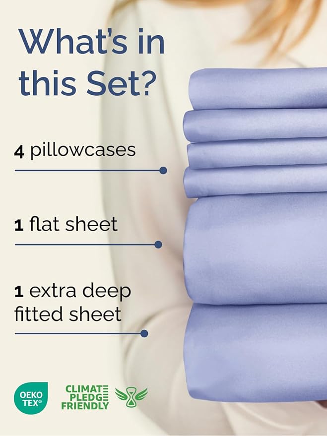 Extra Deep Cal King Sheet Set - 6 Piece Breathable and Cooling Sheets - Hotel Luxury Bed Sheets Set - Easy Fit - Soft, Wrinkle Free and Comfy Sheets Set - Lavender Sheet Set with Extra Deep Pockets