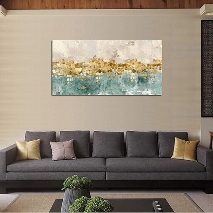 DZL Art A74662 Brown and Blue Abstract Painting Modern Decor Wall Art Tan Color Canvas Gray Painting Contemporary Decor Abstract Canvas Living Room Art Painting