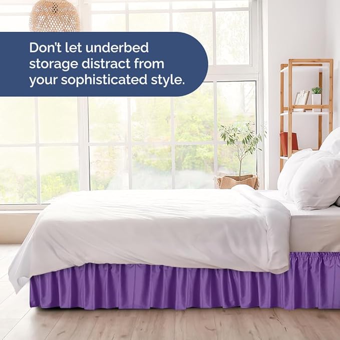 Wrap Around Dust Ruffle Bed Skirt - Purple - for King Size Beds with 18 Inch Drop - Easy Fit Elastic Strap - Adjustable Pleated Bedskirt w/Brushed Fabric - Wrinkle Free - for Women, Men, Kids & Teens