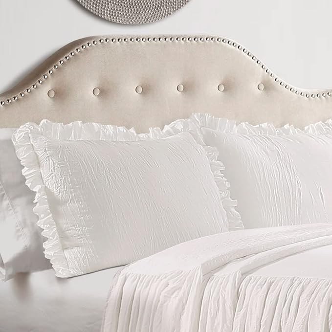 Lush Decor Ruffle Skirt Bedspread Set - 2-Piece Luxurious Farmhouse Bedding - Elegant Ruffle Detail - Timeless Style - Soft Lightweight Sheets - Twin, White