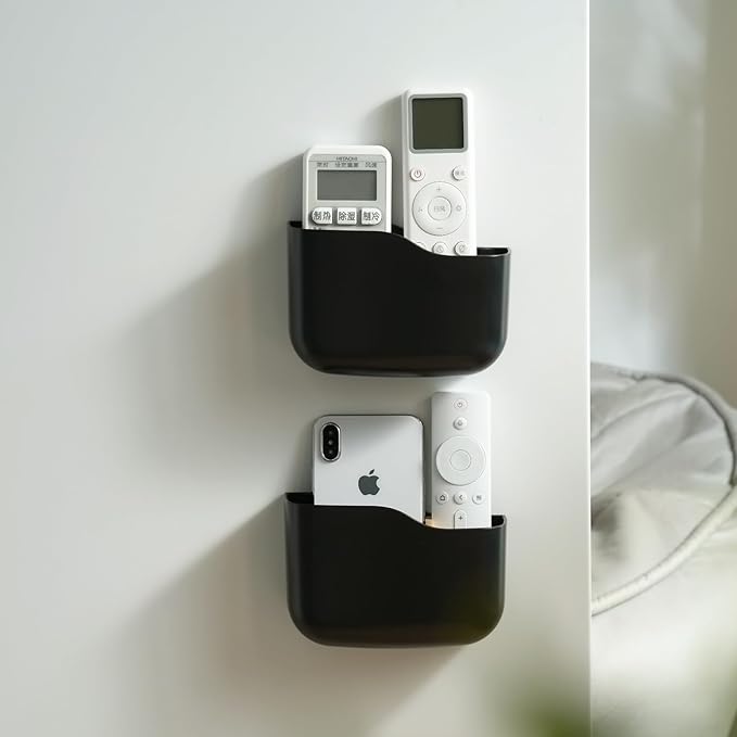LINFIDITE TV Remote Holder Wall Mount Remote Control Holder for Bed Universal Bedside Wall Remote Holder Caddy Organizer Hole-Free Remote Control Holder (For 2 Or 3 Remote Controls–Black–Quantity1