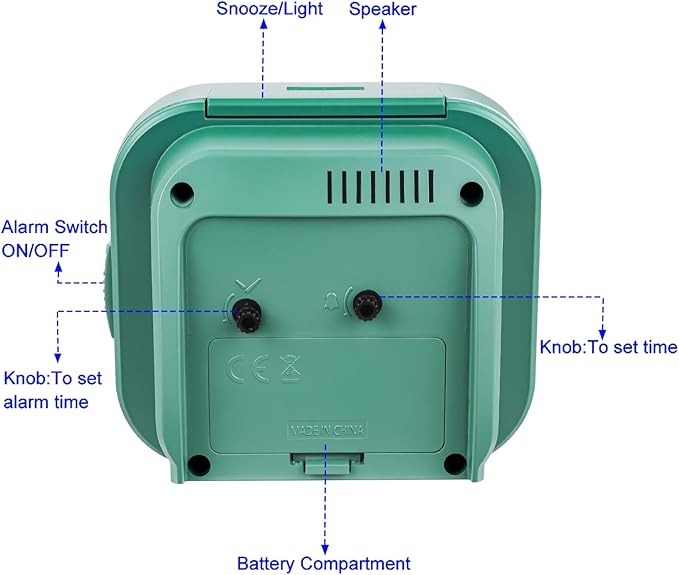 4.3" Retro Analog Alarm Clock • Silent Non Ticking • Gentle Wake • Beep Sounds • Increasing Volume • Battery Operated Snooze and Lighted on Demand • Retro Green