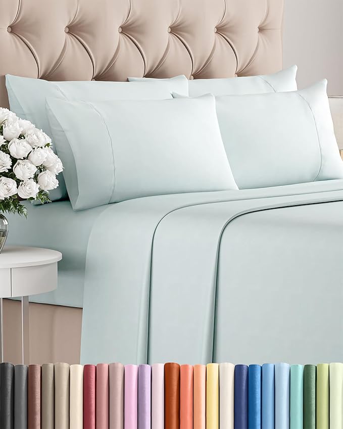 Cal King 6 Piece Sheet Set - Cooling, Comfy & Breathable - Hotel Luxury Bedding, Includes Fitted Sheet for Women, Men, Kids & Teens - 1 Flat, 1 Fitted Sheet, 4 Pillowcases w/Deep Pockets - Ice Blue