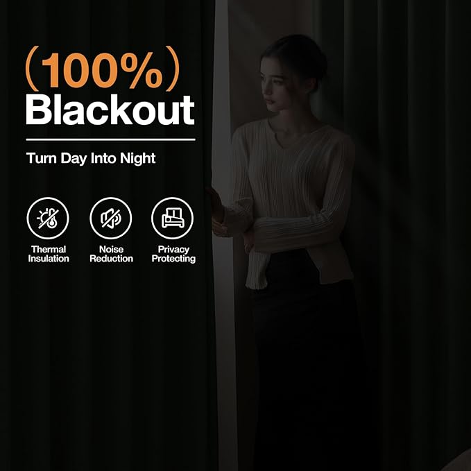 100% Blackout Curtains for Bedroom 90 inch Length 2 Panels Set, Farmhouse Linen-Look Textured Full Light Blocking Room Darkening Thermal Insulated Drapes for Living Room (W52xL90, Olive)