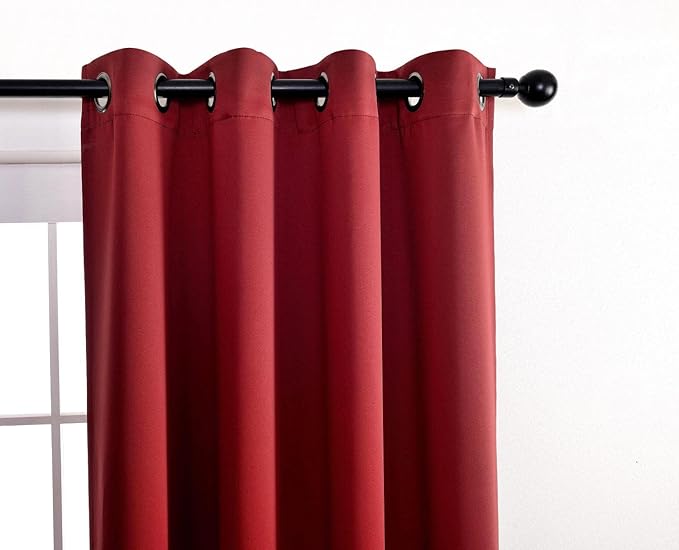 MIUCO Room Darkening Grommet Blackout Window Curtains Panels for Bedroom Set of 2 52x84 Inch Burgundy, Bonus 2 Tie Backs Included