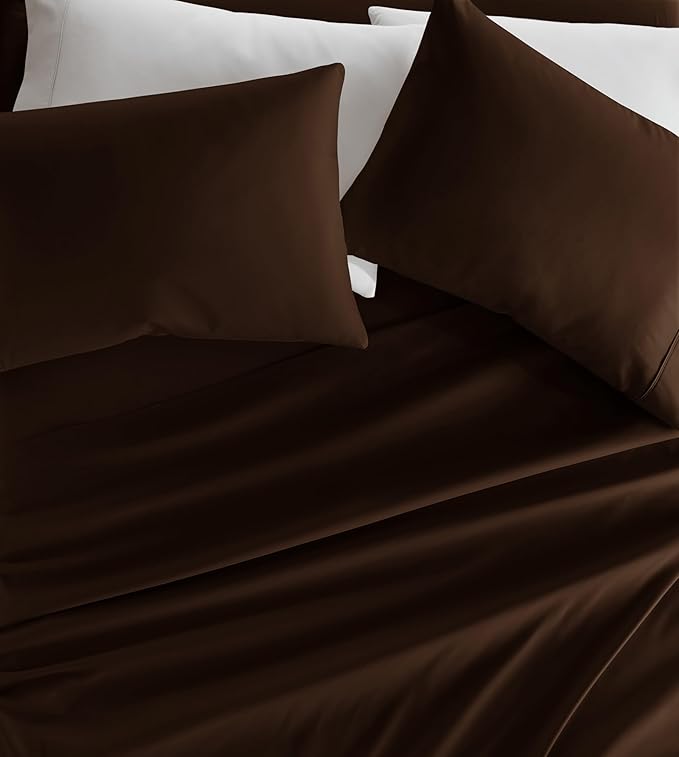 Linen Market Brushed Microfiber King Sheet Set 4 Piece – Oeko-TEX Certified Ultra Soft & Wrinkle-Free - 16" Deep Pocket Sheets - Easy Care King Size - Chocolate