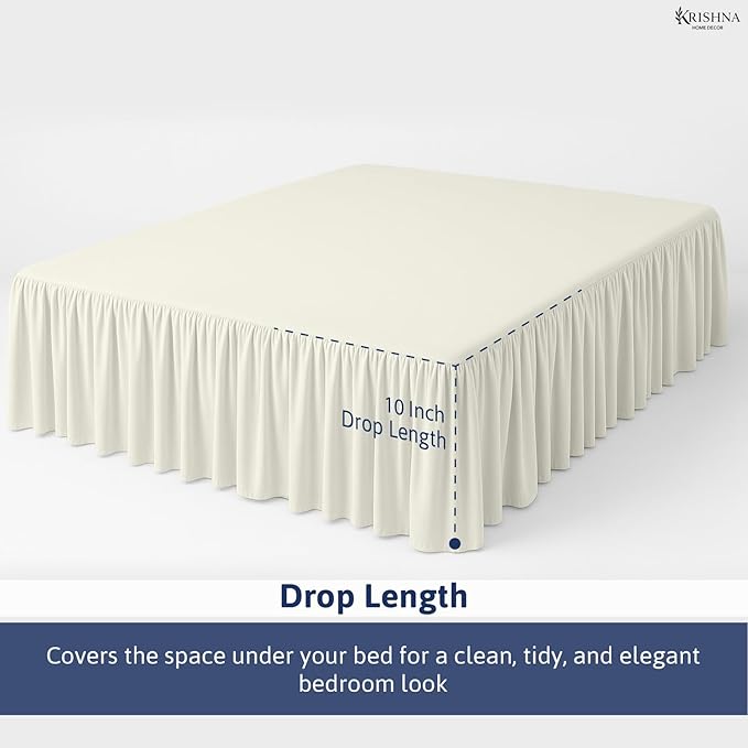 KRISHNA Ruffled Bed Skirt with Split Corners Full, 100% Microfiber Hotel Quality, 10 Inch Drop Dust Ruffle Gathered Bedskirt with Platform, 54" x 75", Ivory