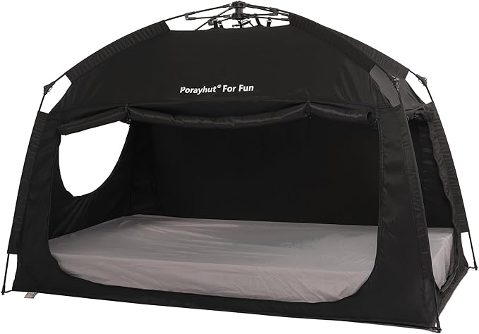 Indoor Instant Privacy Bed Tent for Sleeping,Quick Set-up Bed Canopies,Portable Bed Drapes with Large Space and 3 Doors (Black, Full)