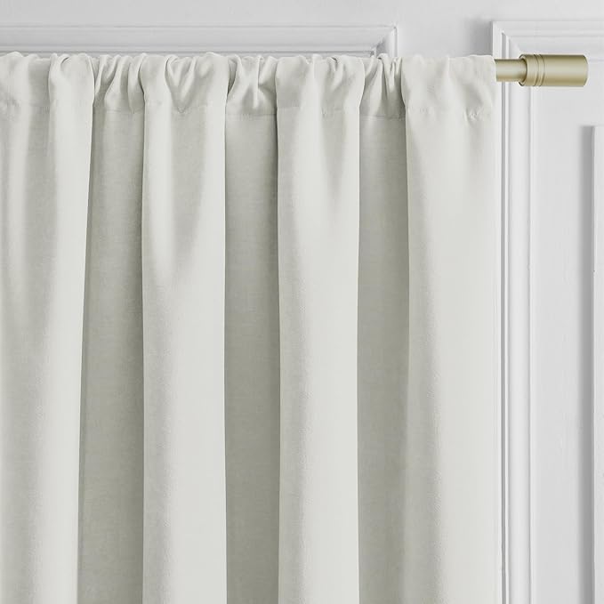 Joydeco Vanilla Grey Velvet Curtains 84 Inches 2 Panels, Luxury Thermal Insulated Soft Curtains for Bedroom & Living Room, Room Darkening Velvet Drapes, Rod Pocket (52W x 84L)