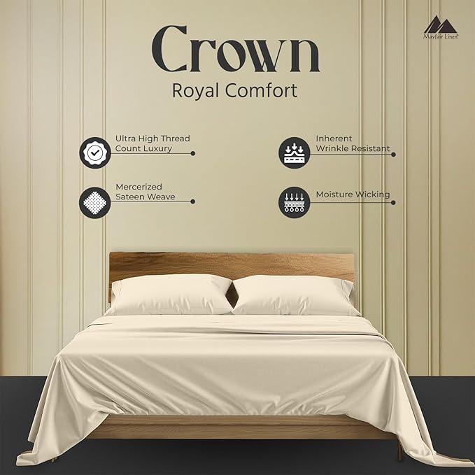 Mayfair Linen 100% Egyptian Cotton King Pillow Cases Set of 2 - Luxury 2000 Series King Size Pillowcases, Soft Cooling & Breathable, Envelope Closure Hotel Quality Pillowcase (21 x 41, Ivory)