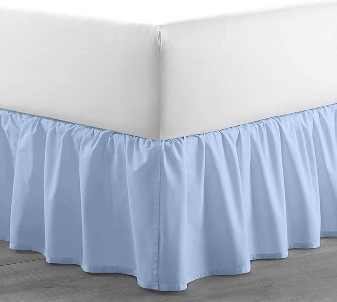 Light Blue Solid Ruffled Bed Skirt Twin-XL-18 Inch Drop Split Corner, Microfiber Bedskirt with Platform Three Sided Coverage