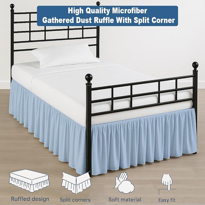 Ruffled Bed Skirt Split Corners with Platform, Tailored Fit Hotel Quality Wrinkle Free Ultra-Soft Microfiber Dust Ruffle, Upto 10 Inch Drop, Full, Sky Blue