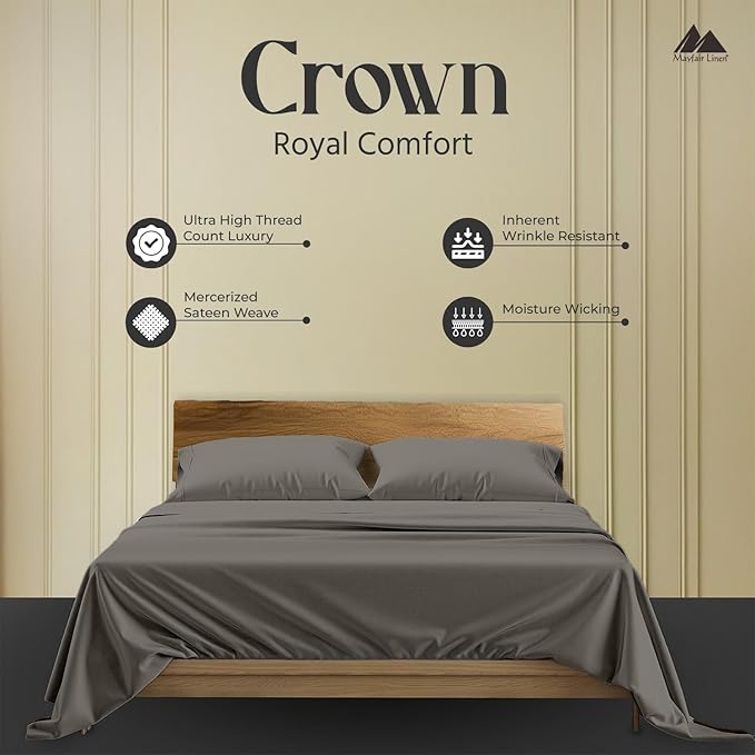 Mayfair Linen 100% Egyptian Cotton King Pillow Cases Set of 2 - Luxury 2000 Series King Size Pillowcases, Soft Cooling Breathable, Envelope Closure Hotel Quality Pillowcase (21 x 41, Dark Grey)
