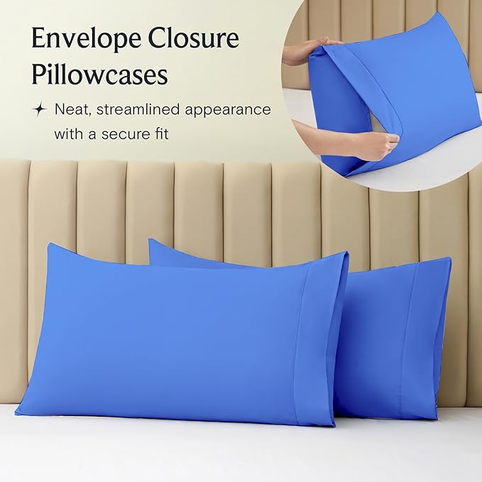 LuxClub 3 PC Twin Sheet Set, Deep Pockets Wrinkle Free Cooling Bed Sheets Hotel Bedding for Women, Men, Kids & Teens, Includes 1 Fitted Sheet, 1 Flat Sheet and 1 Pillowcase-Silky Soft Marine Blue