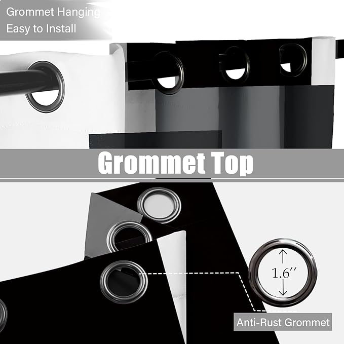 Black Grey 100% Blackout Curtains for Bedroom 63 inch Length 2 Panels Set White Grey Modern Abstract Geometric Black Out Curtains Insulated Room Darkening Window Drapes for Living Room, 42Wx63L