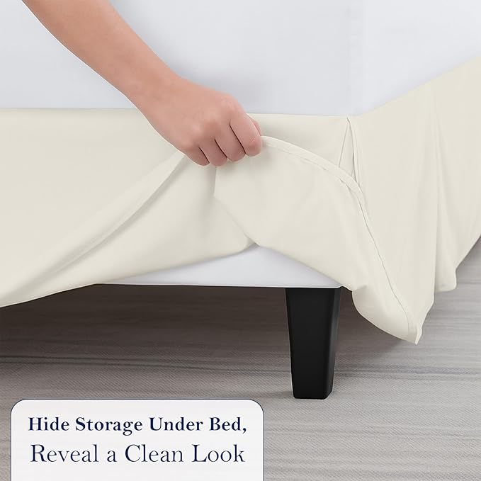 Full Bed Skirt, Luxury 12 Inch Drop Ivory Pleated Bed Skirt, Double Brushed Microfiber, Box Pleat Design, Wrinkle & Fade Resistant, Easy Fit Tailored Bedskirt for Full Size Beds