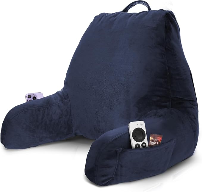 Nestl Reading Pillow with Shredded Memory Foam, Designed for Sitting Up in Bed and Couch, Back and Arms Adjustable Support for Adult & Teens Backrest Pillows for Reading, with Washable Cover Navy Blue