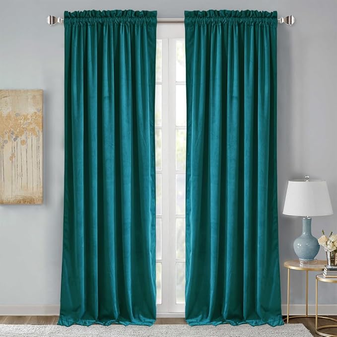 StangH Velvet Teal Curtains for Bedroom, Super Soft Room Darkening Thermal Insulated Door Curtains Rod Pocket Boho Home Decor for Dining Room/Office, W52 x L90, 2 Panels