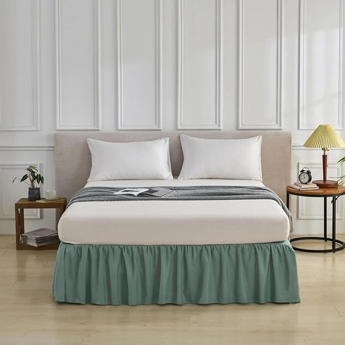 Bed Skirt Queen Size Ruffled Bed Skirt with Split Corners, Queen Bed Skirts 12 Inch Drop, Queen Size Bed Skirting with Platform, 12'' Queen, Sage Green