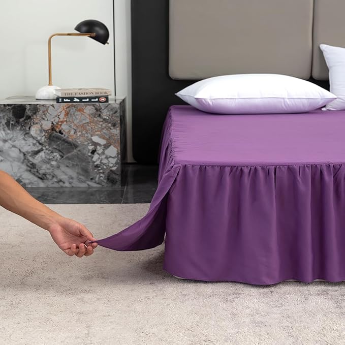 Bed Skirt King Size Ruffled Bed Skirt with Split Corners, 18 Inch Drop Dust Ruffle Bed Skirts with Platform, Grape