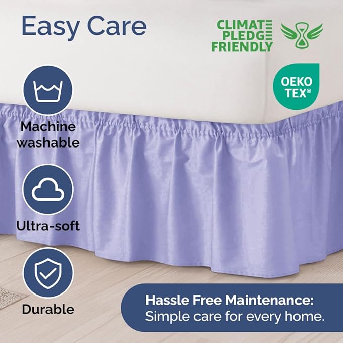 Wrap Around Dust Ruffle Bed Skirt - Lavender - for Full Size Beds with 21 Inch Drop - Easy Fit Elastic Strap - Adjustable Pleated Bedskirt w/Brushed Fabric Wrinkle Free - for Women, Men, Kids & Teens