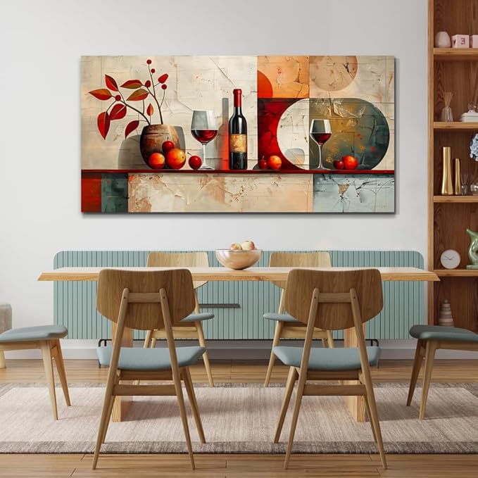 ERQINHUA Large Canvas Wall Decor For Kitchen Wall Art For Living Room Dining Room Decorations Wine Glass Still Life Abstract Picture Artwork Pub Wall Mural Posters Home Decor Aesthetics 24"x48"