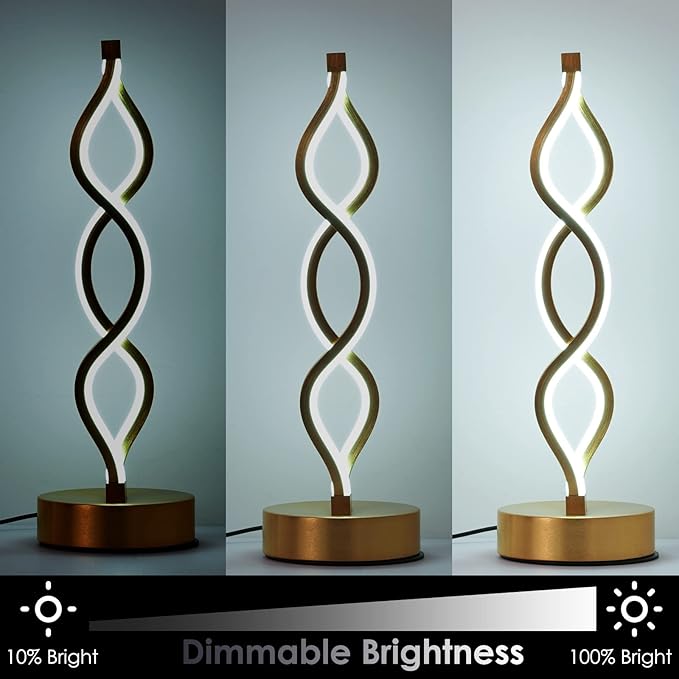 NUÜR Gold Infinity Spiral LED Table Lamp, Lamps for Bedrooms Dimmable Metallic Bedside Lamp with Touch Controller, 3 Colour Temperature, 15.8 Inch Height for Living Room