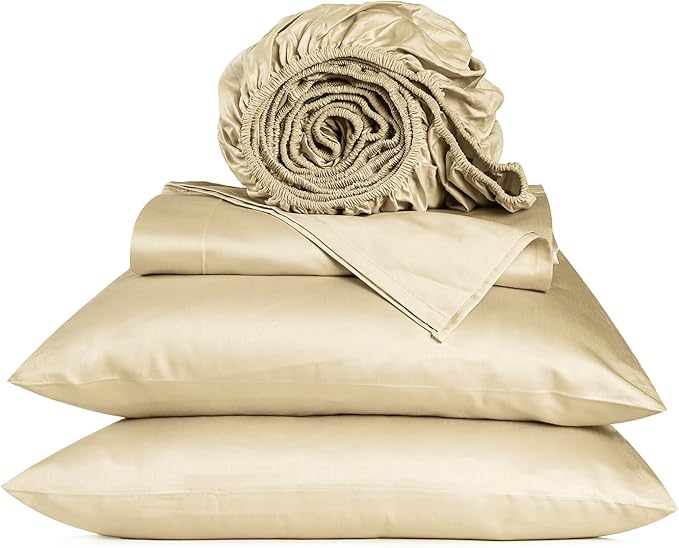 URBANHUT 800 Thread Count 100% Cotton California King Size Sheets, Luxury 4 Piece Cal King Bedsheets, Hotel Sheets Sateen Finish - Better Than Egyptian, 16" Elasticized Deep Pocket - Sand