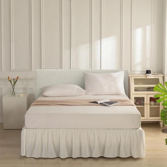 Bed Skirt King Size Ruffled Bed Skirt with Split Corners, Ivory King Bed Skirts 18 Inch Drop, King Size Bed Skirting with Platform, 18'' King