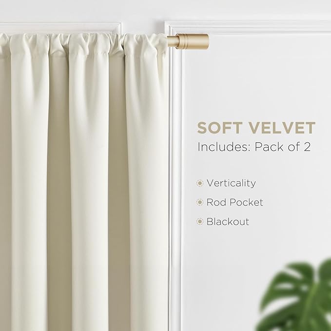 Joydeco White Velvet Curtains 96 Inches 2 Panels, Luxury Thermal Insulated Soft White Curtains for Bedroom & Living Room, Room Darkening Velvet Drapes, Rod Pocket (52W x 96L)