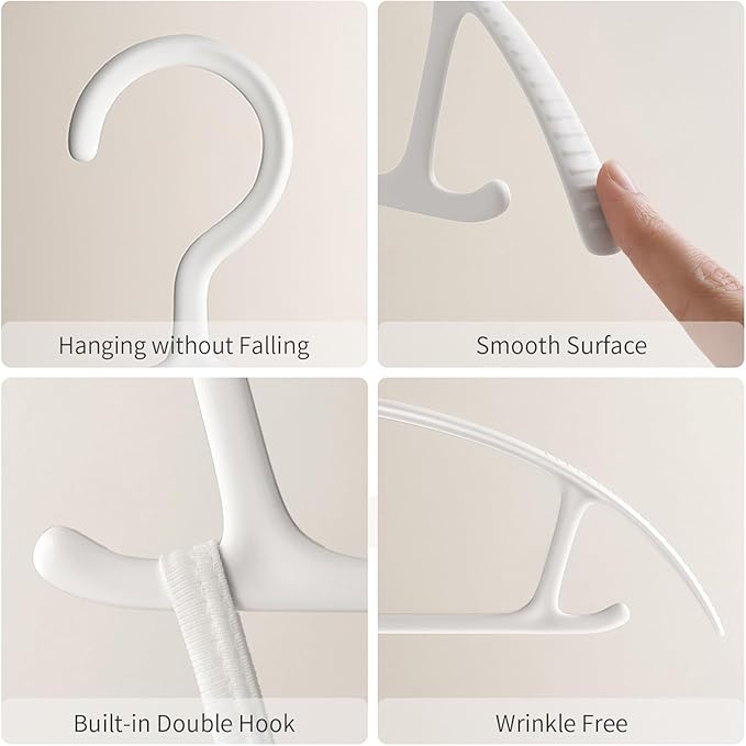 Non-Slip Hangers, Heavy Duty, Durable, Plastic Hanger with Rubber and Horizontal Bar for Closet, Coats, Pants, Shirts, White (20 Pack 16.3 inch)