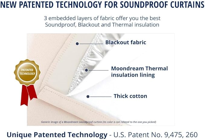 Moondream DecibelControl™ 3-in-1 Soundproof Curtain | Noise Reduction | Thermal Insulation | 100% Blackout | Patented Technology | Made in Europe | Grommet | 55" W x 95" L | White - Snow MC720