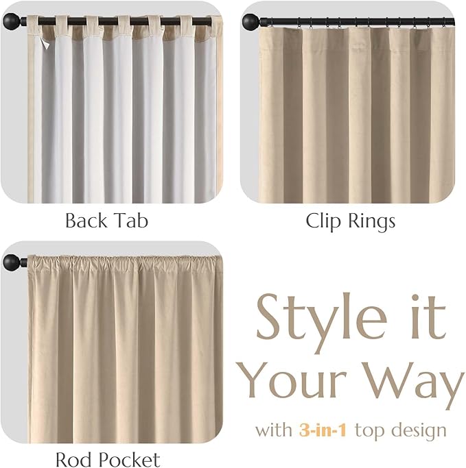 Lazzzy Cream Blackout Velvet Curtains 96 Inches Long Thermal Insulated Room Darkening Curtain Drapes Luxury Back Tab Window Treatments for Bedroom Living Room 2 Panels, 52 x 96 Inch, Latte