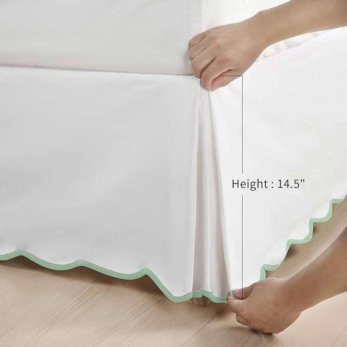 HIG Off-White Chic King Bed Skirt - Easy Fit Scallop Edge Pleated Bedskirts, 14 Inch Drop Anti-Slip Dust Ruffle, Thick Fabric for Enhanced Privacy, Pre-Washed for Long-Lasting Use(N60022)