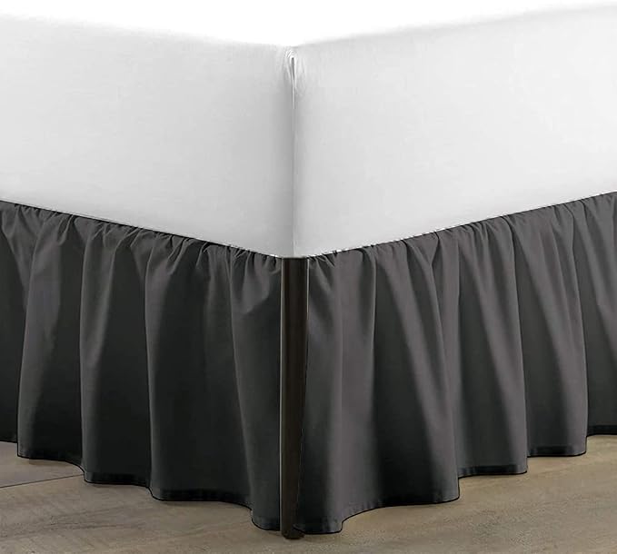 SKY BEDDINGS - Full Size Ruffled Bed Skirt with Split Corners - 12 Inch Drop Dust Ruffle Bed Skirt with Platform Three Sided Coverage - 100% Microfiber, Dark Grey