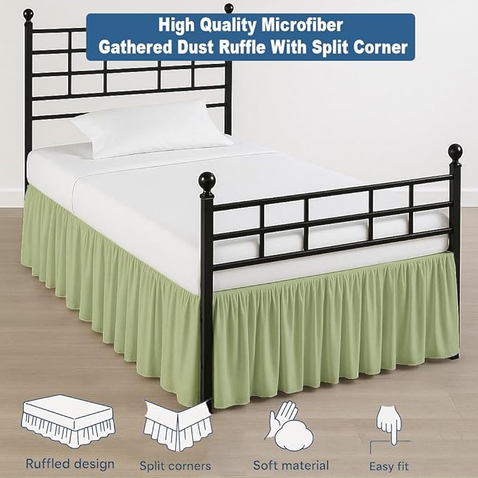 Ruffled Bed Skirt Split Corners with Platform, Tailored Fit Hotel Quality Wrinkle Free Ultra-Soft Microfiber Dust Ruffle, Upto 14 Inch Drop, Full, Sage