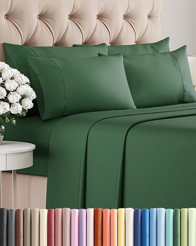 King 6 Piece Sheet Set - Cooling, Comfy & Breathable - Hotel Luxury Bedding, Includes Fitted Sheet for Women, Men, Kids and Teens - 1 Flat, 1 Fitted Sheet, 4 Pillowcases with Deep Pockets - Emerald