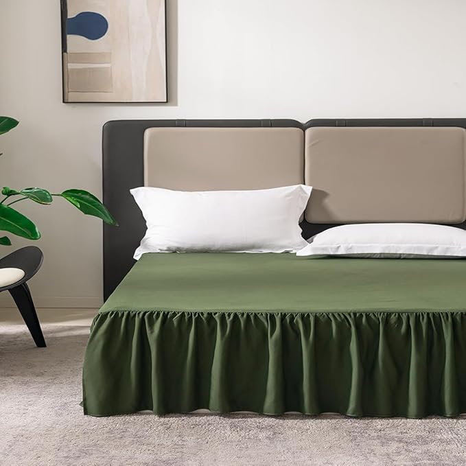 TSUTOMI Green Bed Skirt King Size Ruffled Bed Skirt with Split Corners, King Bed Skirt 14 Inch Drop, King Size Bed Skirt Green for Ruffled Bed Skirt with Split Corners, Bed Skirt King Size