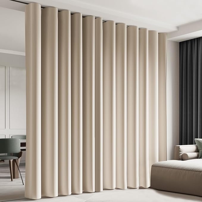 Room Divider Blackout Curtain Track Curtains Wall Dividers Panels Screen for Living Rooms Bedroom Office Privacy Partition Separation, W180 × L96 Inch,1 Panel, Beige