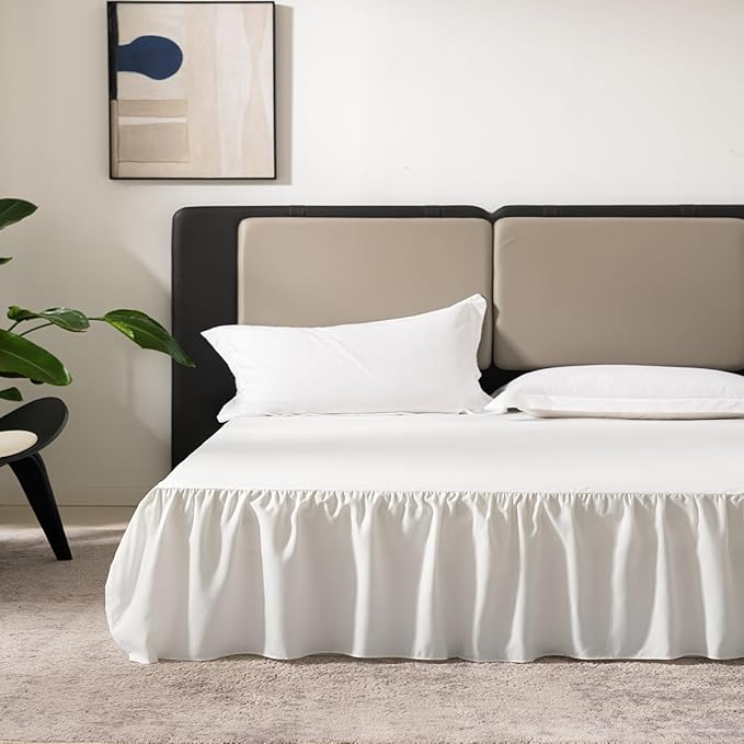 Ivory Bed Skirt Full Size Ruffled Bed Skirt with Split Corners, Full Bed Skirt 16 Inch Drop, Full Size Bed Skirt Ivory for Ruffled Bed Skirt with Split Corners, Bed Skirt Full Size